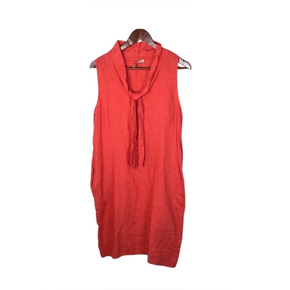 Francesca Bettini 100% Linen Sleeveless Dress in Coral Size X-Large.